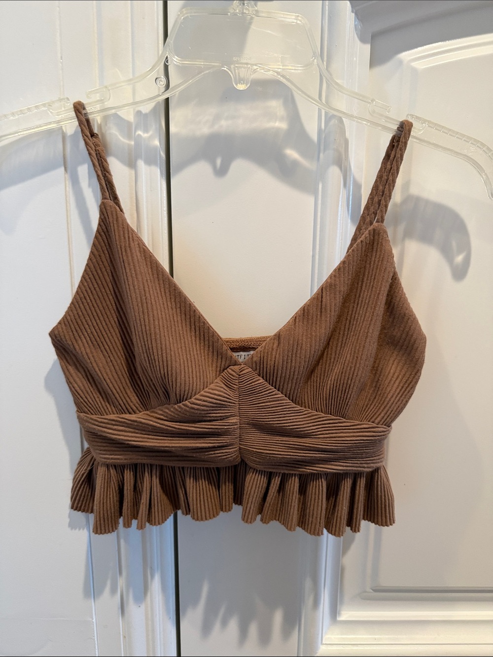 Urban Outfitters Brown Ribbed Cropped V-Neck Tank